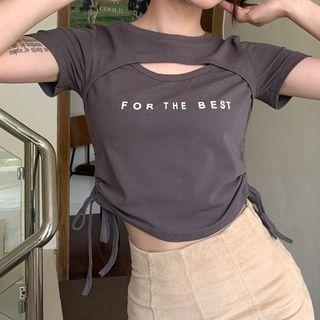 Mock Two-piece Short-sleeve Lettering Cutout Cropped T-shirt