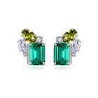 Sterling Silver Fashion And Elegant Geometric Rectangular Stud Earrings With Green Cubic Zirconia Silver - One Size