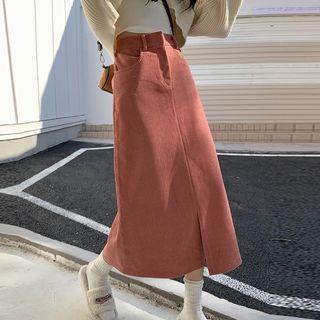 Corduroy High Waist Midi A-line Skirt