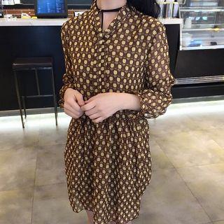 Patterned Long-sleeve Chiffon Minidress
