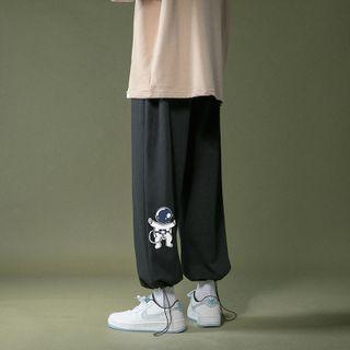 Astronaut Print Drawstring-cuff Sweatpants