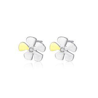 Sterling Silver Simple Personality Two-color Flower Stud Earrings Silver - One Size