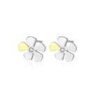 Sterling Silver Simple Personality Two-color Flower Stud Earrings Silver - One Size