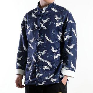 Crane Print Frog-button Jacket