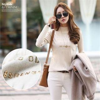 Letter Print Rib-knit Top