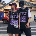 Couple Matching Lettering Vest Black - One Size