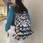 Checkered Buckled Nylon Backpack / Bag Charm / Brooch / Set