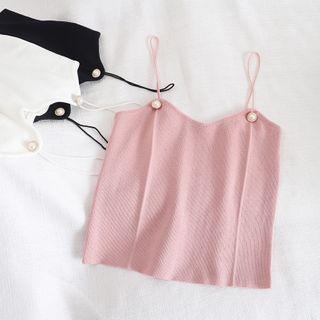 Spaghetti Strap Embellished Knit Top