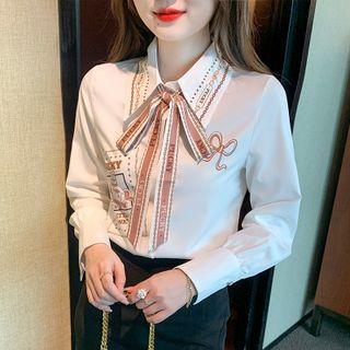 Cartoon Print Bow Accent Shirt