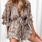Elbow-sleeve Printed Romper