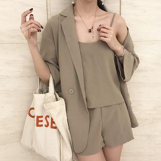 Plain 3/4 Sleeve Blazer / Set: Plain Camisole Top + Shorts