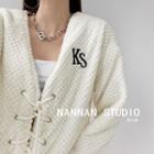 Embroidered Cross-strap Loose-fit Cardigan
