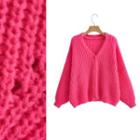 V-neck Oversized Cardigan Rose Pink - One Size