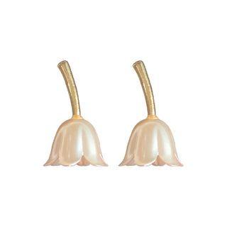 Flower Alloy Dangle Earring 1 Pair - Gold & White - One Size
