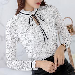 Keyhole Front Frilled Neck Lace Blouse