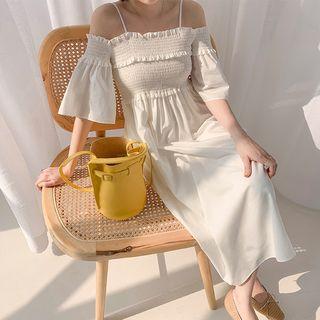 Cold-shoulder A-line Midi Dress White - One Size