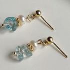 Faux Pearl Sterling Silver Dangle Earring 1 Pair - 1609 - White & Blue Faux Pearl - Gold - One Size