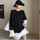 Color-block Loose-fit Pullover Dress Black - One Size