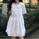 Short-sleeve Collared Frill Trim A-line Dress