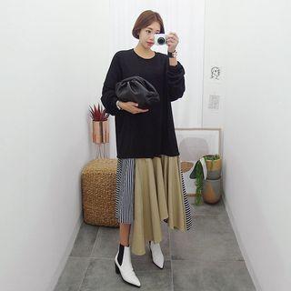 Mock Two-piece Long Pullover Dress Black - One Size