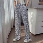 Print High-waist Wide-leg Pants White & Black - One Size