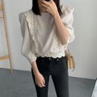 Lace Trim 3/4-sleeve Cropped Blouse