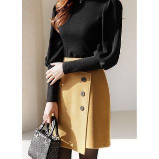 Wrap-front Flap Buttoned Miniskirt
