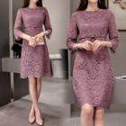 3/4 Sleeve High-waist Lace Dress