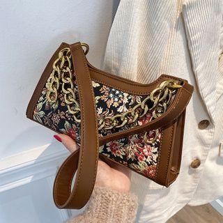 Floral Panel Chain Shoulder Bag