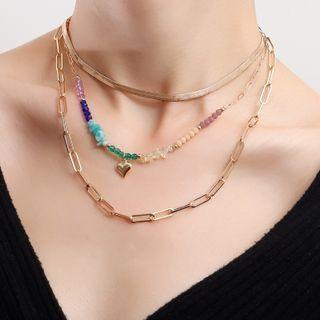 Heart Faux Crystal Pendant Layered Alloy Necklace Gold - One Size