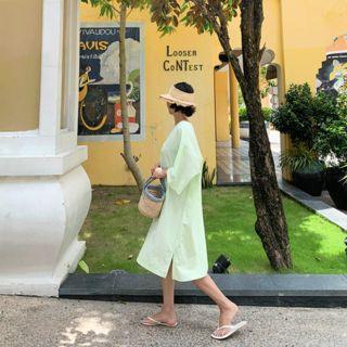Round-neck Slit-side Cotton Dress