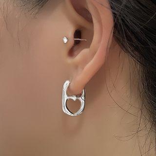 Heart Cutout Hoop Earring 1 Pc - Silver - One Size