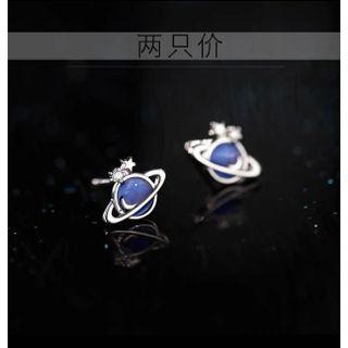 Sterling Silver Planet Stud Earring 1 Pair - Silver & Blue - One Size