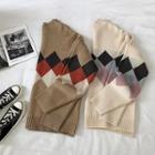 Color-block Argyle Crewneck Long-sleeve Knit Top
