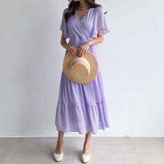Flutter-sleeve Tiered Long Dress