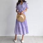 Flutter-sleeve Tiered Long Dress