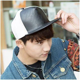 Color Block Faux Leather Baseball Cap