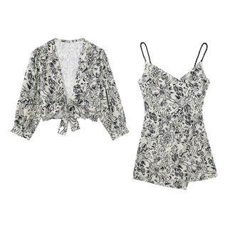 Floral Blouse / Spaghetti Strap Romper