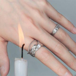 Shirred Rhinestone Sterling Silver Open Ring (various Designs)
