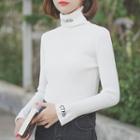 Mock Turtleneck Lettering Sweater White - One Size