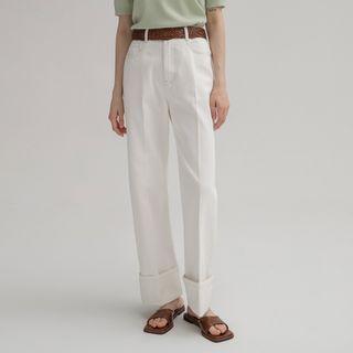 Rollup-hem Stitched Wide-leg Pants