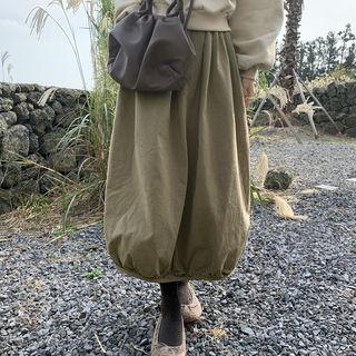 Cotton Maxi Balloon Skirt Khaki - One Size