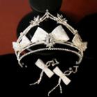 Set: Embellished Tiara + Clip-on Earring Set - White - One Size