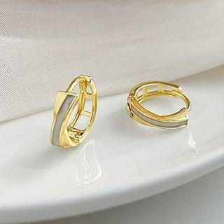 Hoop Earring 1 Pair - Ej1014 - White & Gold - One Size