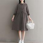 Window Pane Long Sleeve Collared Dress