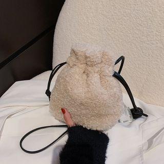Drawstring Fleece Bucket Crossbody Bag