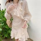 Ruffled Long-sleeve Mini A-line Dress / Slipdress