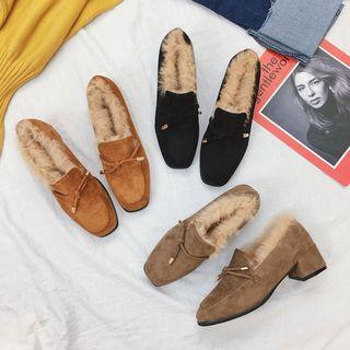 Faux Fur Trim Block-heel Loafers