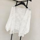 Crochet Lace Open Front 3/4-sleeve Jacket White - One Size