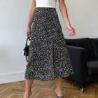 High-waist Dotted Slit Midi Skirt